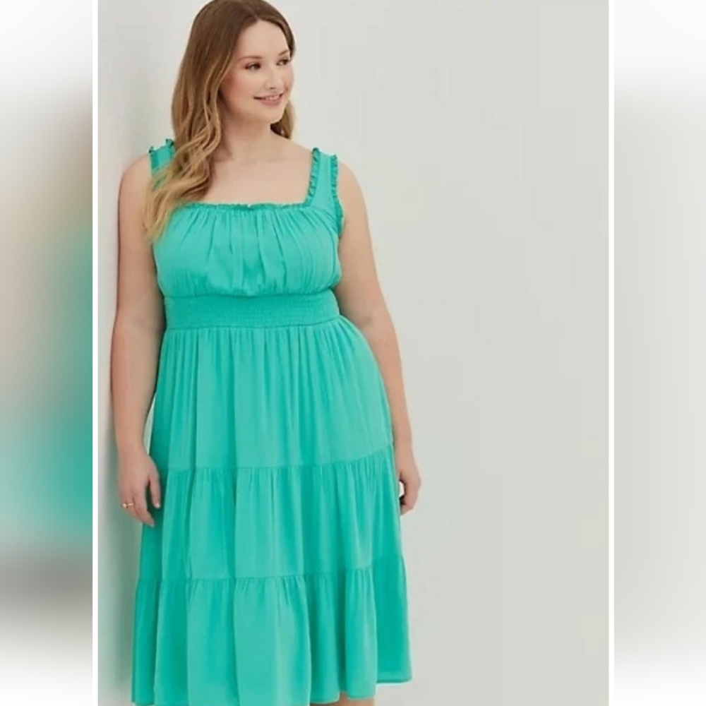 Torrid Blue Aqua Smocked Waist Tiered Maxi Dress Sz 2